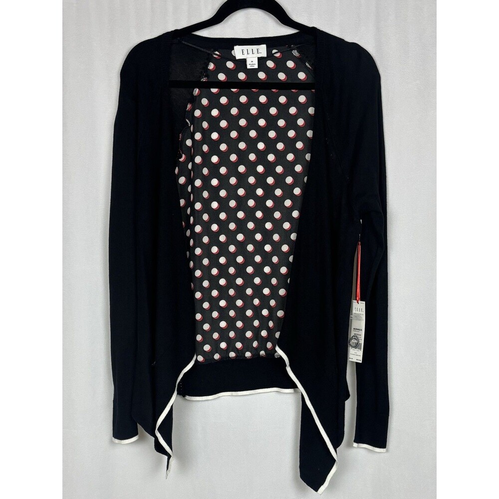Elle Women’s Size Medium Black Polka Dot Flyaway Sweater Cardigan MSRP $54.00